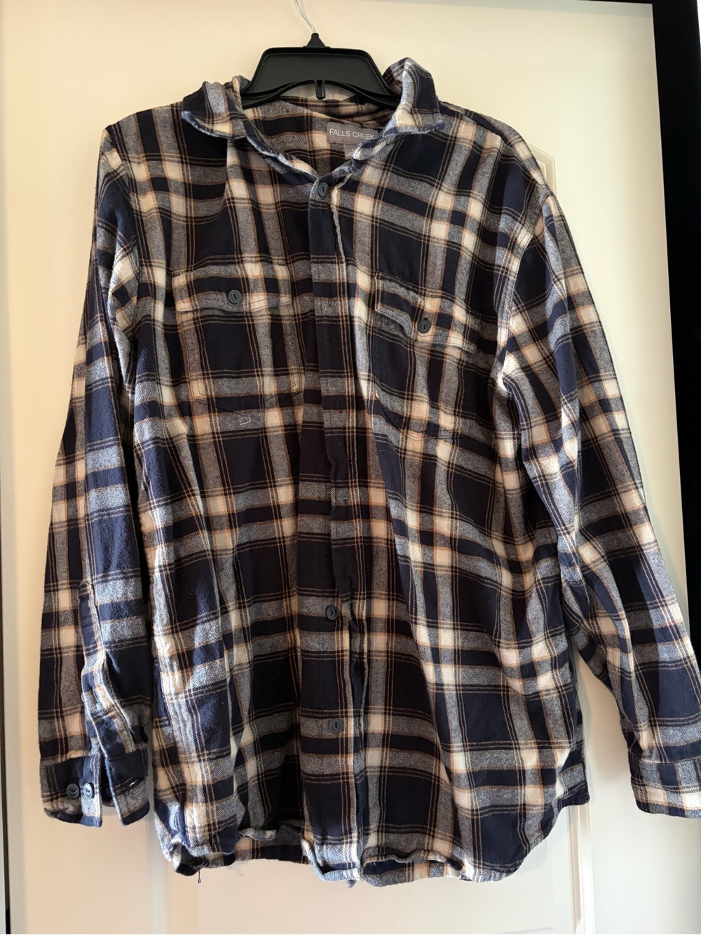 Falls Creek Navy and Cream Plaid Button-Down Shirt